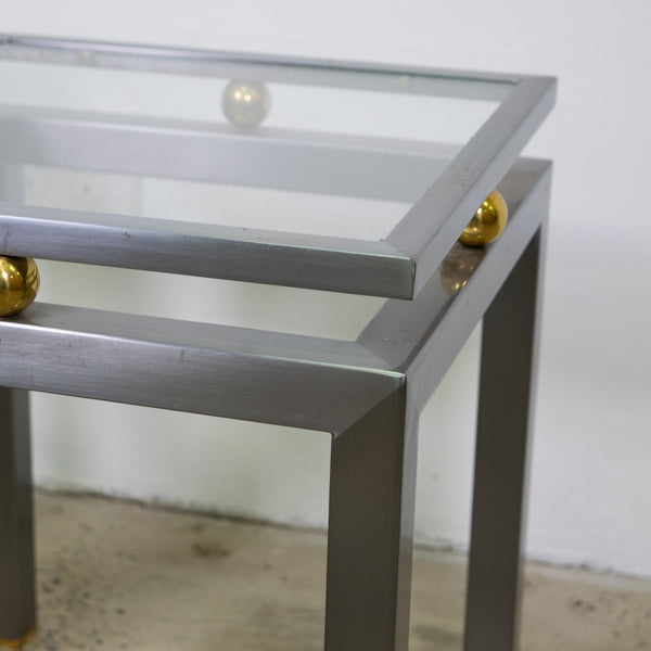 Pair of Mid-Century Modern Stainless Steel and Glass Side Tables