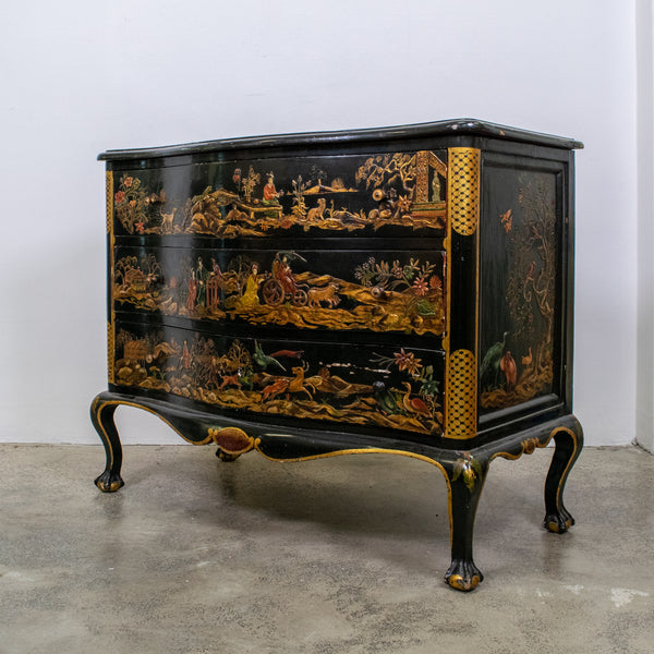 A late 19th Century Black/Green Chinoiserie Commode
