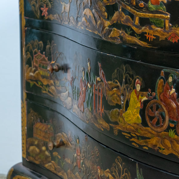 A late 19th Century Black/Green Chinoiserie Commode