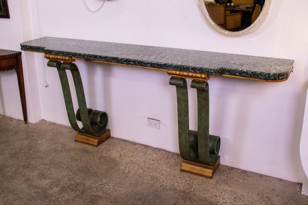 1940s Wrought Iron and Verde Marble Console