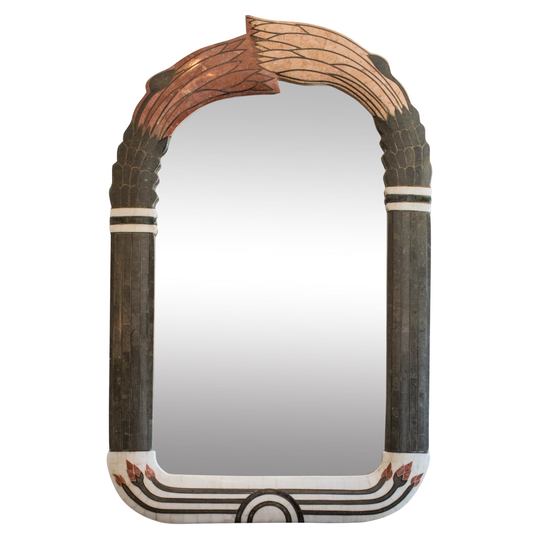 Tessalated Marble And Brass Art Deco Revival Mirror