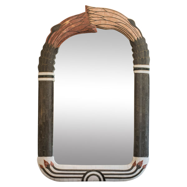 Tessalated Marble And Brass Art Deco Revival Mirror