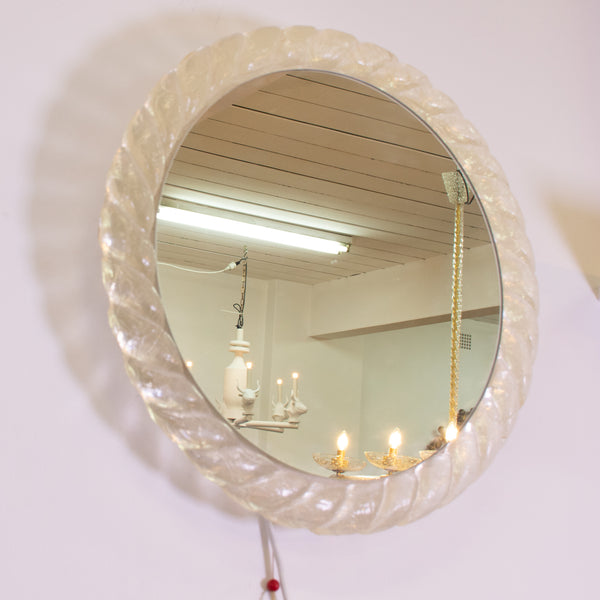 Mid Century Illuminated Circular  Lucite Mirror by Erco