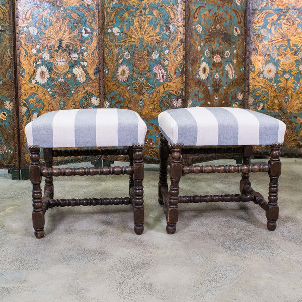 Antique Pair Louis XIII Style Walnut Stools
