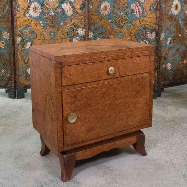 A Pair of French Art Deco Amboyna Wood Bedside Table