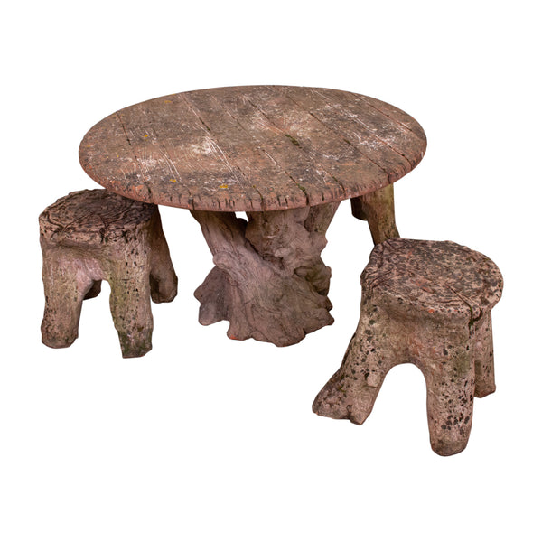 Terracotta Faux Boi Table and Three Stump Stools