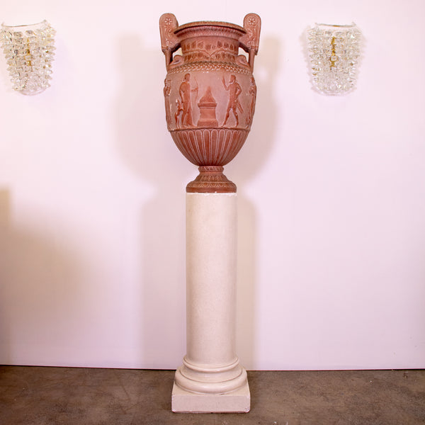 Neo Classical Terracotta Finish Urn and Plinth
