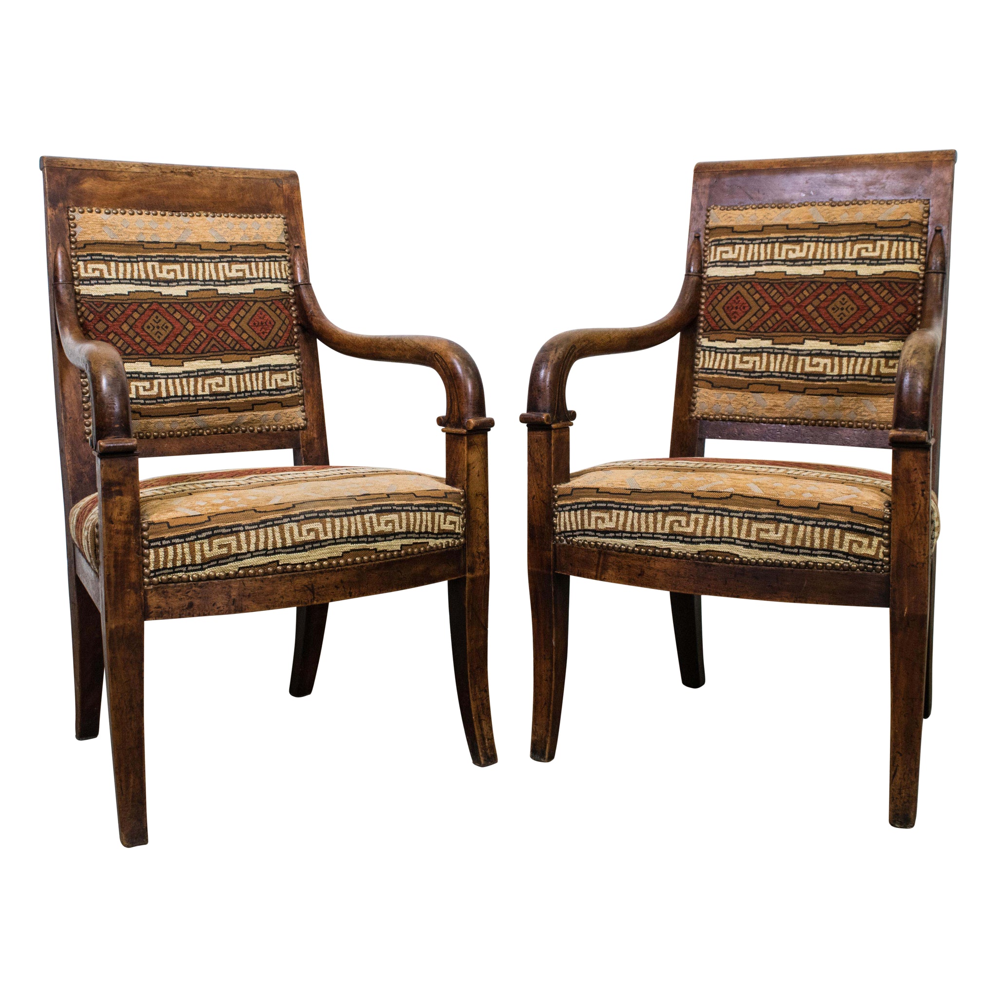 A Pair of French Empire Period Mahogany Armchairs