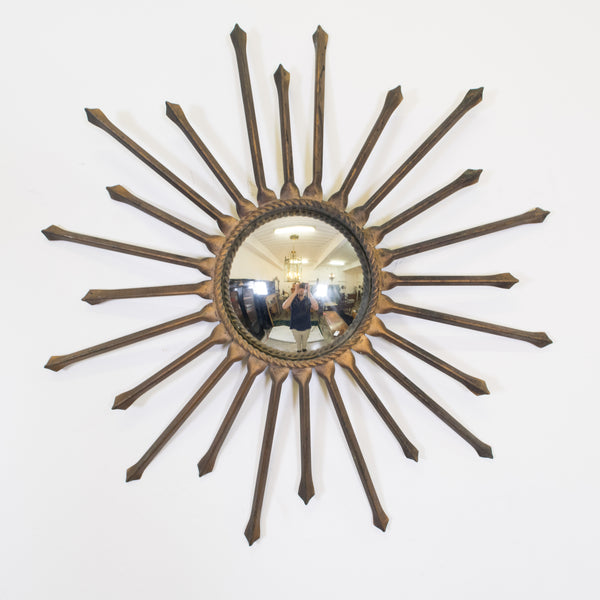 Mid-Century Iron Sun Burst Convex Mirror