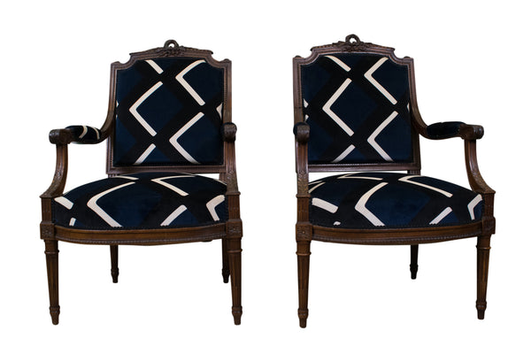 A Pair of Louis XVI Style Walnut Armchairs