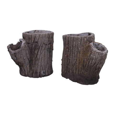 Pair of Faux Bois Tree Trunk Planters