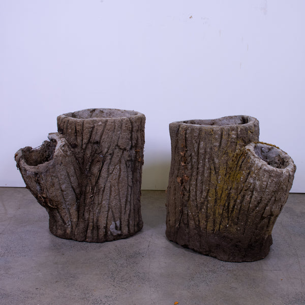 Pair of Faux Bois Tree Trunk Planters