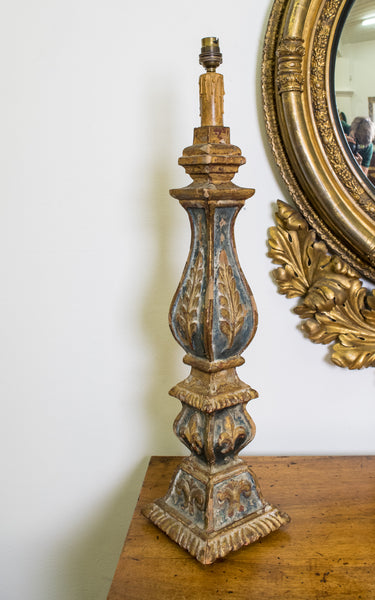 19th Century French Polychrome & Giltwood Lamp