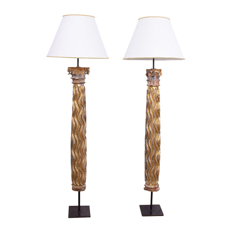 Pair of 18th Century Column Standard Lamps