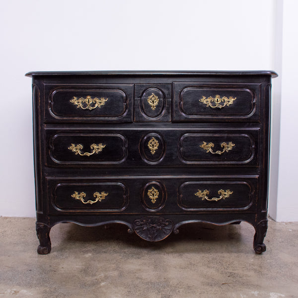 French Provincial Ebonised Louis XV Style Commode