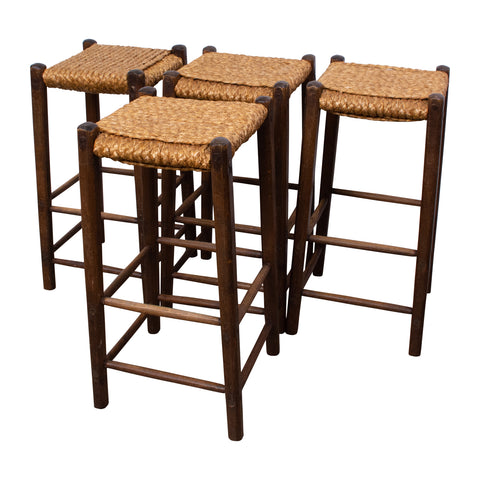 Set of four Audoux Minet Style Rope Bar stools