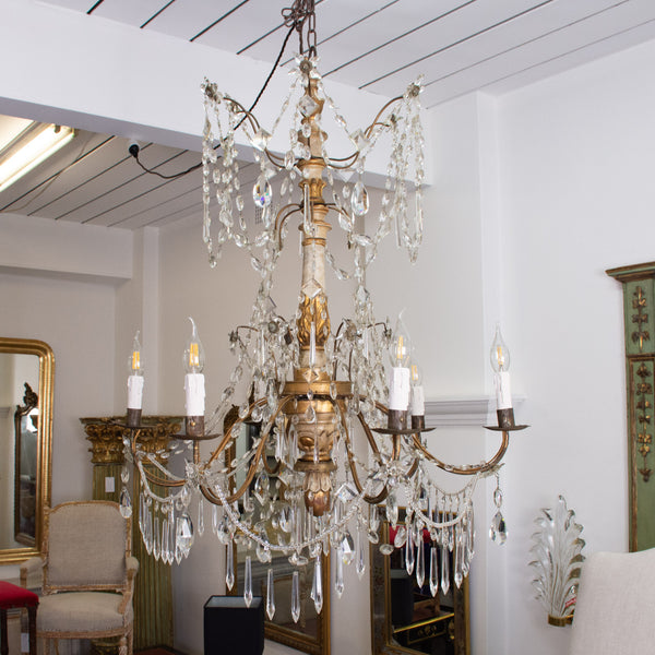 Italian Genovese carved giltwood, crystal and tole chandelier,