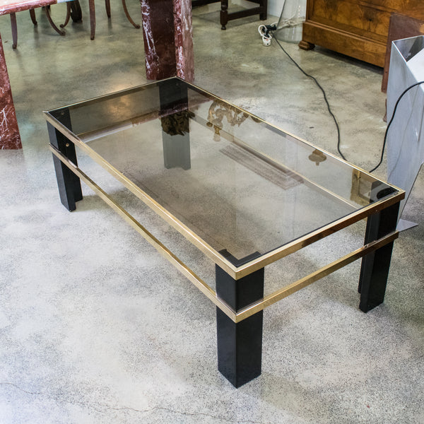 Italian Black Lacquer and Brass Coffee Table in the Manner of Romeo Rega