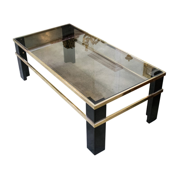 Italian Black Lacquer and Brass Coffee Table in the Manner of Romeo Rega