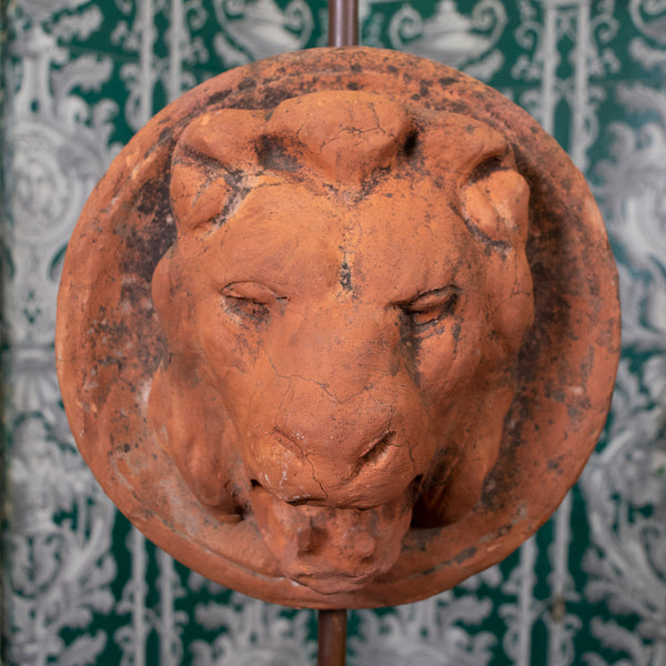 Pair of Antique Terracotta Lion Heads Spouts mounted as Lamps