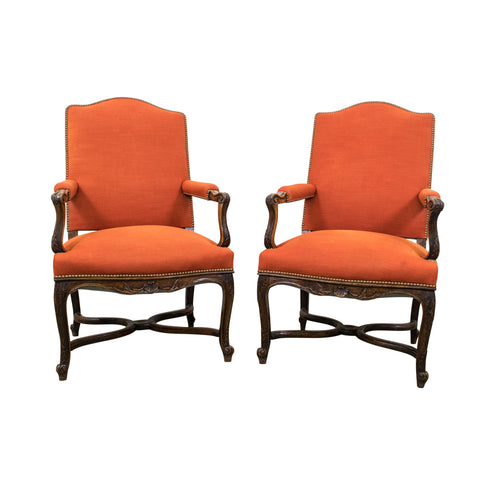 A Pair of 19th century French Walnut Regence Style Armchairs