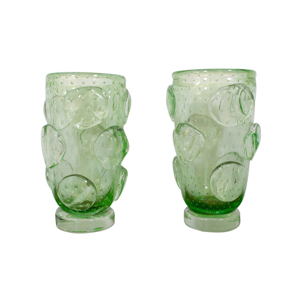 Pair of Green "Bullicante" Murano Vases by Costantini Murano