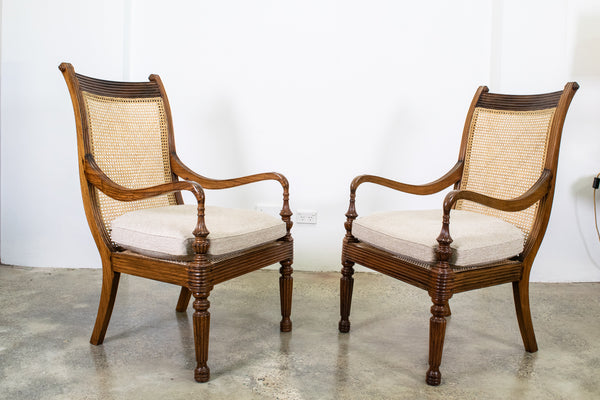 Pair of Anglo Indian Teak and Cane Library Chairs