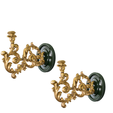 Pair 18th Century Italian Rococo Giltwood Candle Arms