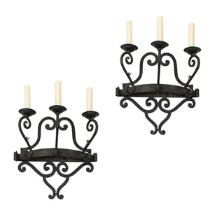 Pair of French 19th Century Forged Iron Wall Sconces (2 Pairs available)
