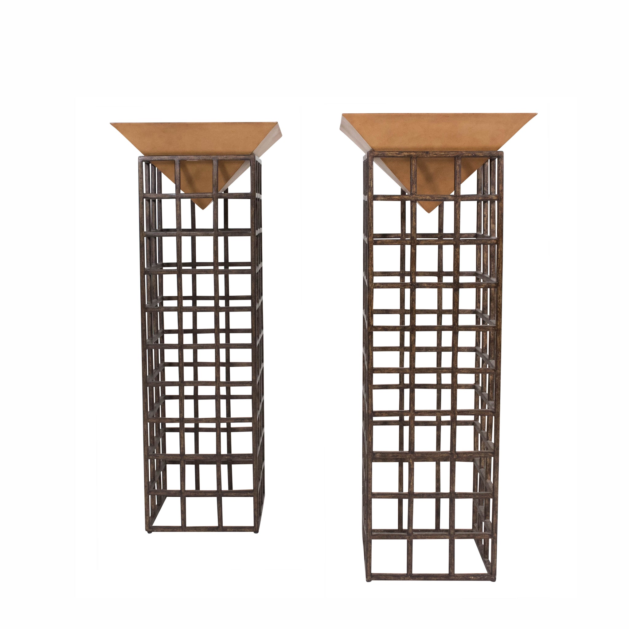 A Pair of Unusual Pyramid Mounted Pedestals