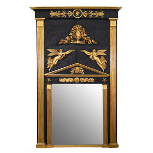 A French Empire Gilt and Ebonised Trumeau Mirror