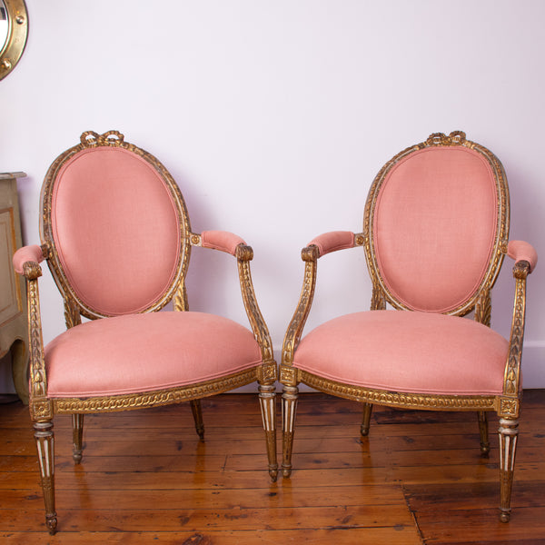 A Pair of 18th Century Louis XVI Giltwood Fauteuils