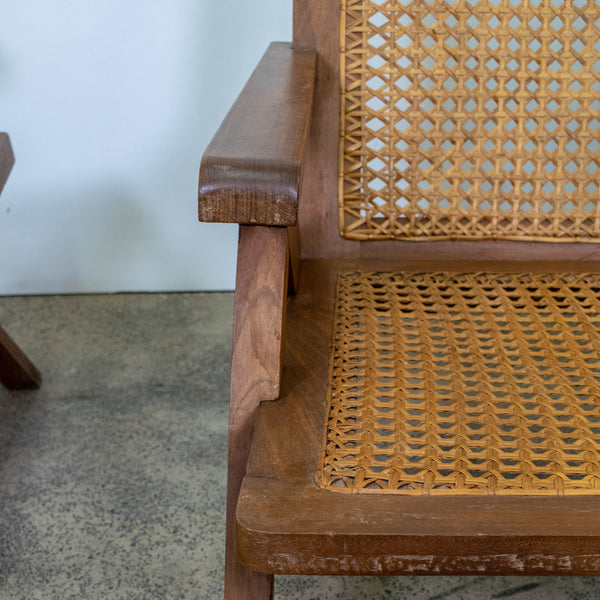 Pair of Teak and Cane Chairs in the manner of Pierre Jeanneret