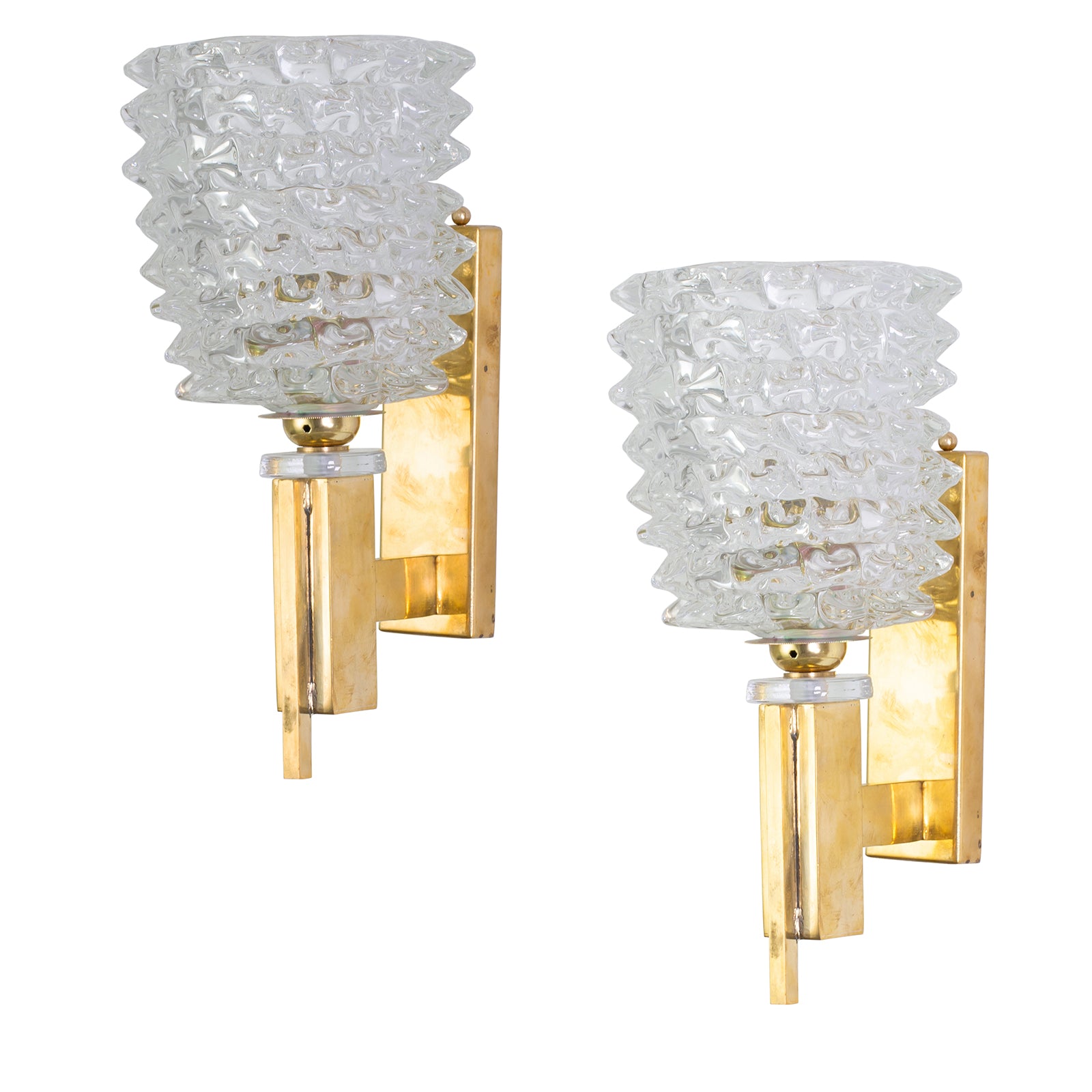 Pair of Murano and Brass "Rostrato" Wall Sconces