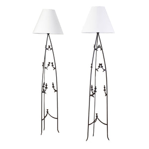 Pair of tripod floor lamps in hammered Wrought Iron