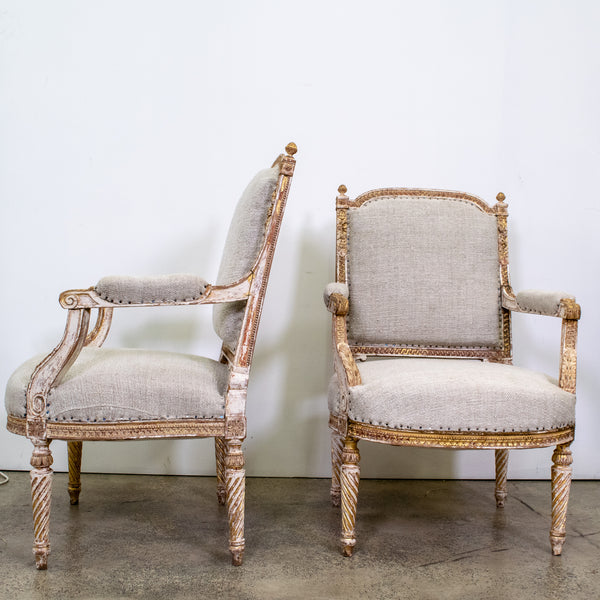 Pair of Louis XVI Style Gilt and white Armchair