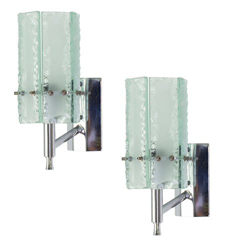 Pair of Italian Chrome and Glass Wall Sconces attributed to Fontarna Arte