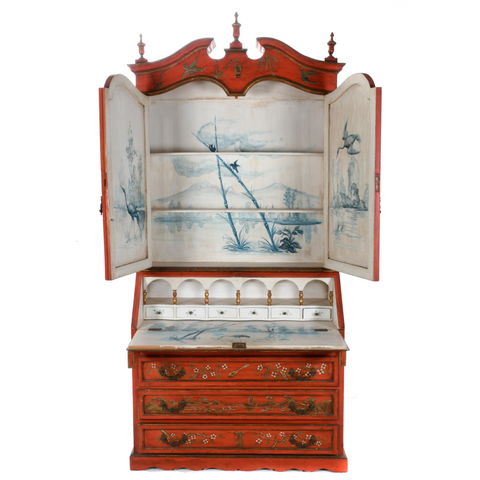 A Red Jappanned Chinoiserie Bureau Bookcase