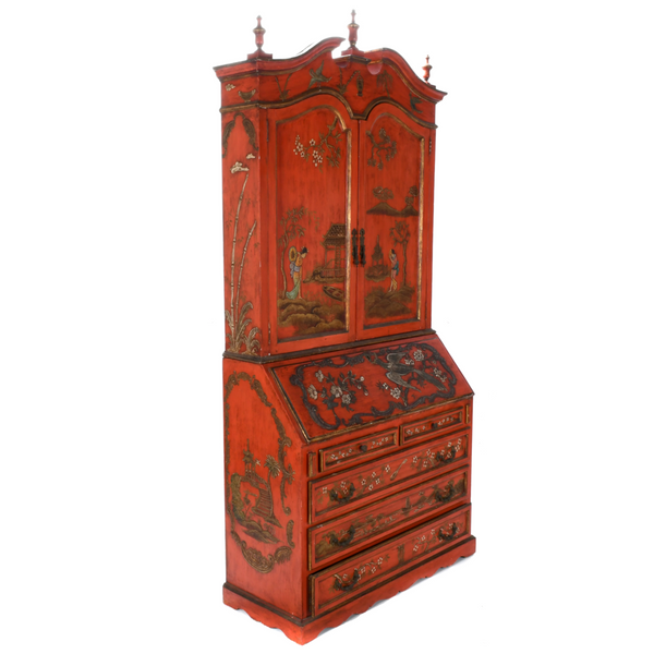 A Red Jappanned Chinoiserie Bureau Bookcase