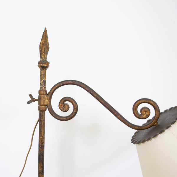 French 1940s Gilt and and Hand wrought Iron Standing Lamp