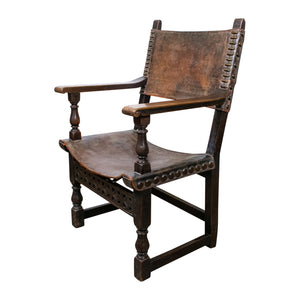 19th Century French Renaissance oak and leather Armchair