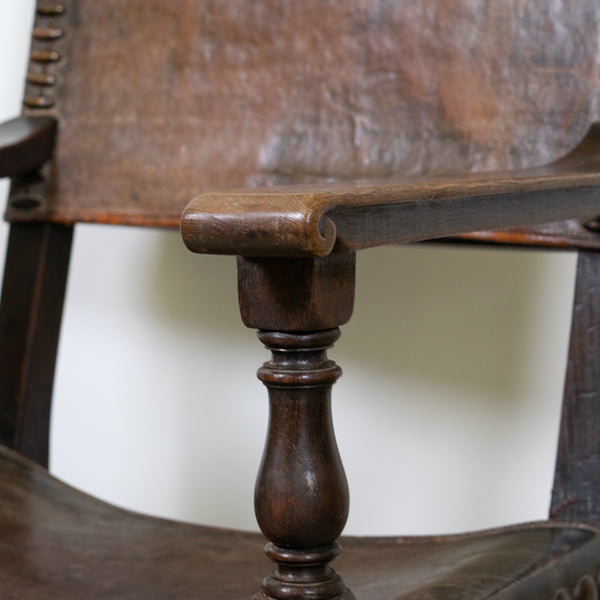 19th Century French Renaissance oak and leather Armchair