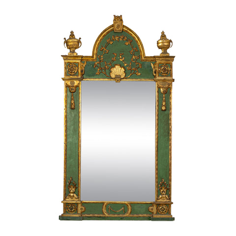 Italian Louis XVI Giltwood and Green Lacquer Mirror