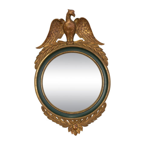 An Empire Style Giltwood and Green Lacquer Convex Mirror
