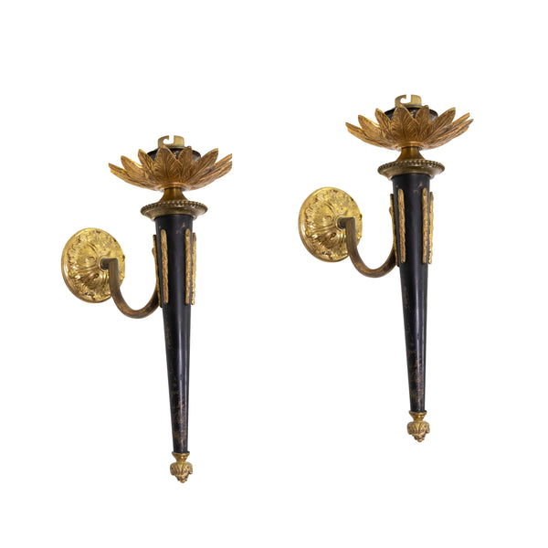 Pair of Empire Style Black and Brass Wall Sconces