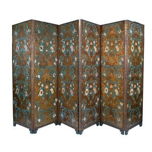 A 19th Century Embossed and Polychrome painted Leather Screen