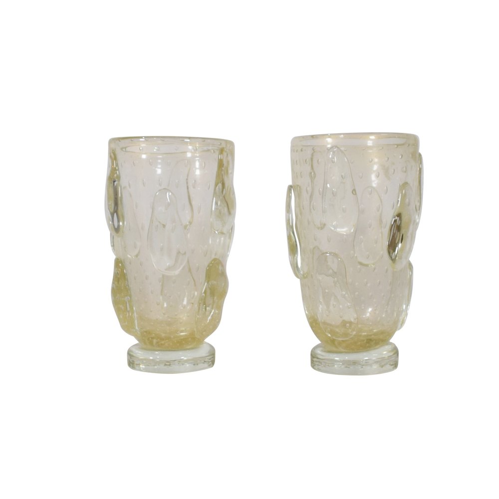 Pair of Bullicante Murano Glass Vases