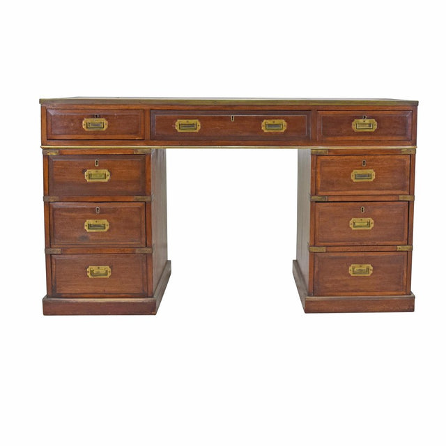 Antique Campaign Pedestal Desk