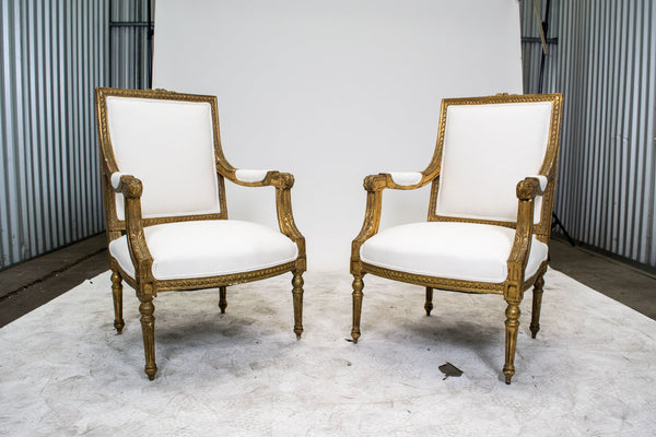 Pair of Louis XVI Style Giltwood Armchairs