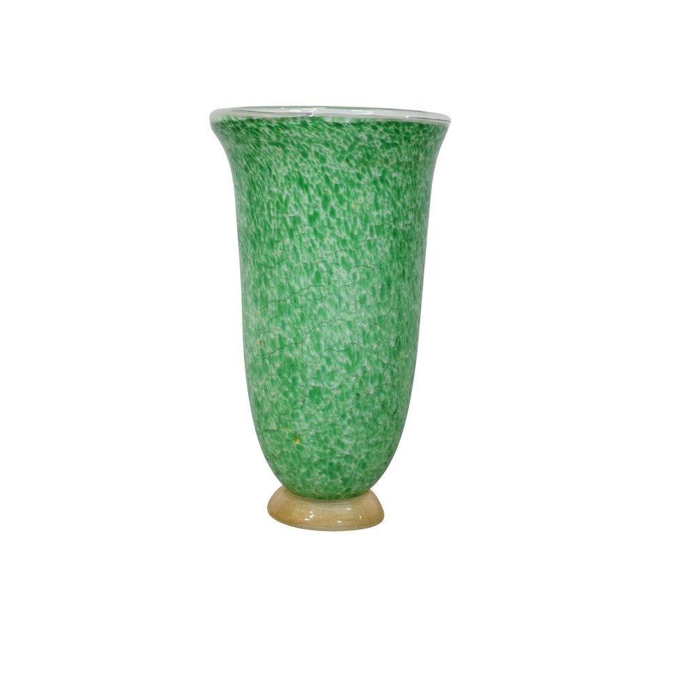 Mid Century Green Speckled Murano Vase